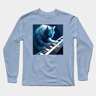 Blue Cat Plays Keyboard Long Sleeve T-Shirt